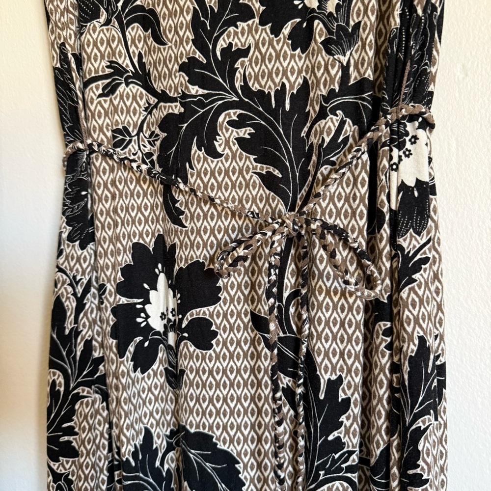 Chico's Sleeveless Maxi Dress Neutral Geometric Floral Print Tie Waist Size XL - Picture 4 of 10